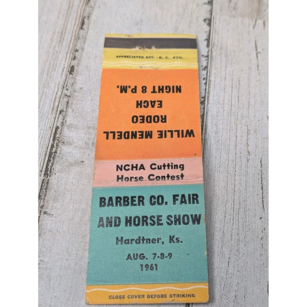 Vintage Matchbook Cover Barber Co. Fair 1961 Horse Show Willie Mendell Rodeo